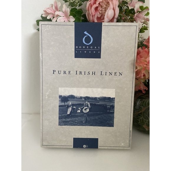 2 Vintage Donegal Pure Irish Linen Cream Guest Towels Embroidered Original Box - Picture 14 of 16